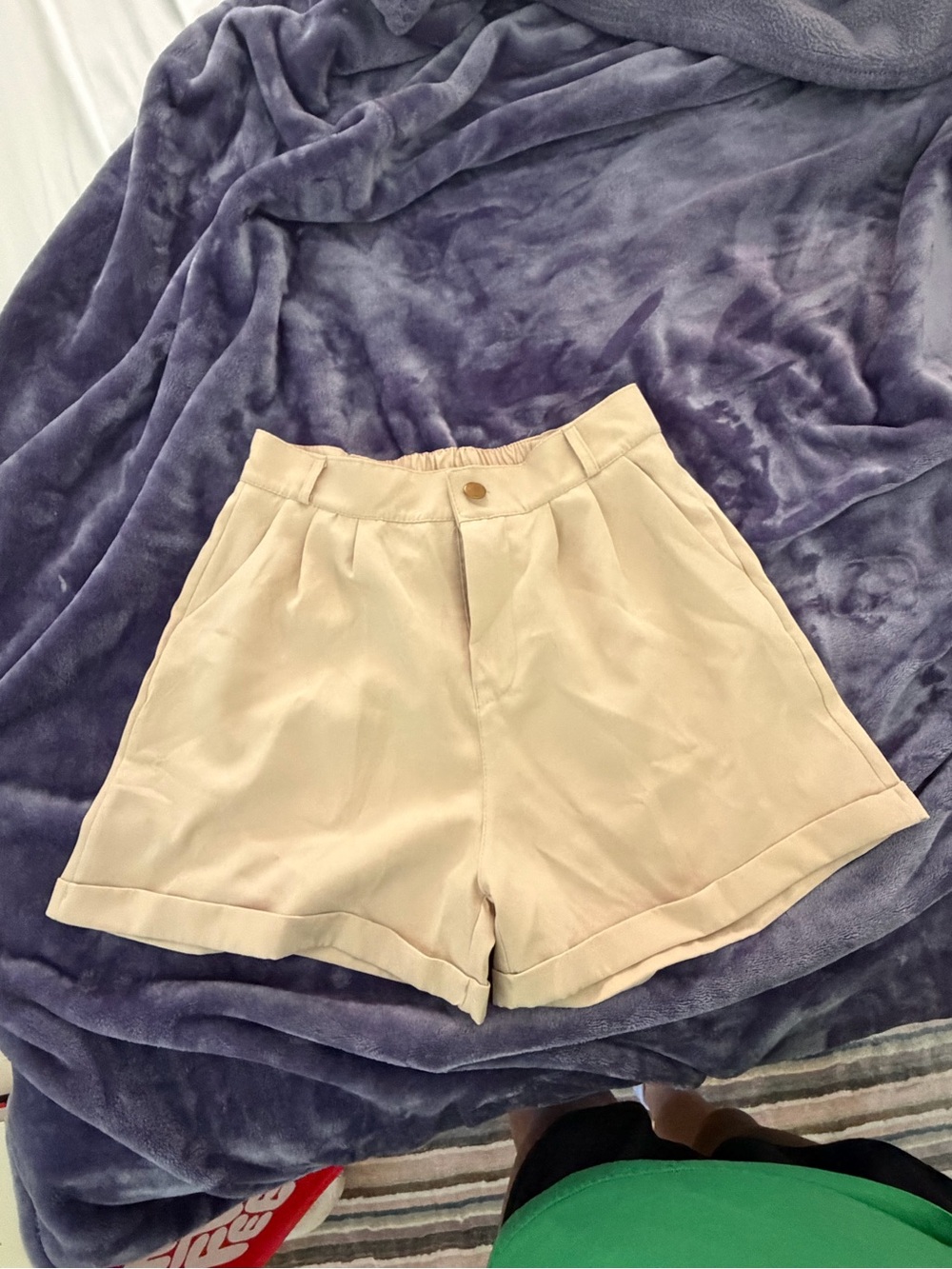 Beige High-Waist Pleated Women’s Shorts